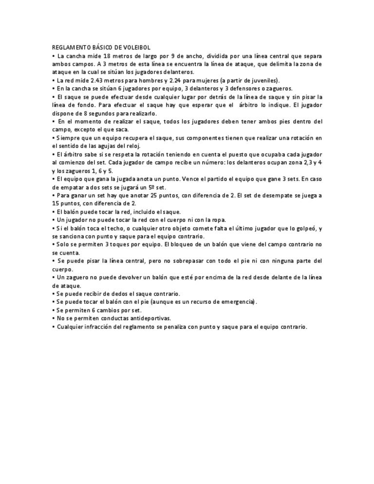 reglamento de voleibol basico